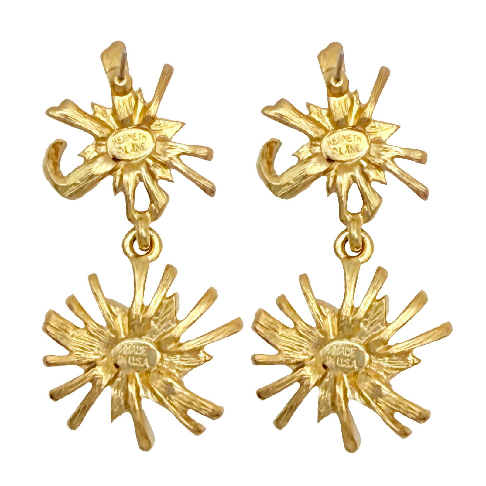 Kenneth Jay Lane Designer Gold Swarovski Crystal Starburst Drop Post Earrings, A Pair - 9
