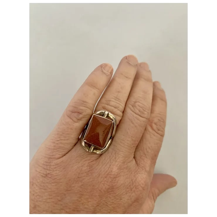 Sterling Lapis & Goldstone Two-Sided Spinning Ring, Size 6.5 - 10