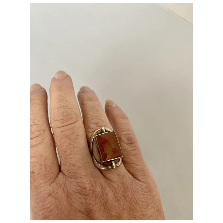 Sterling Lapis & Goldstone Two-Sided Spinning Ring, Size 6.5 - 11