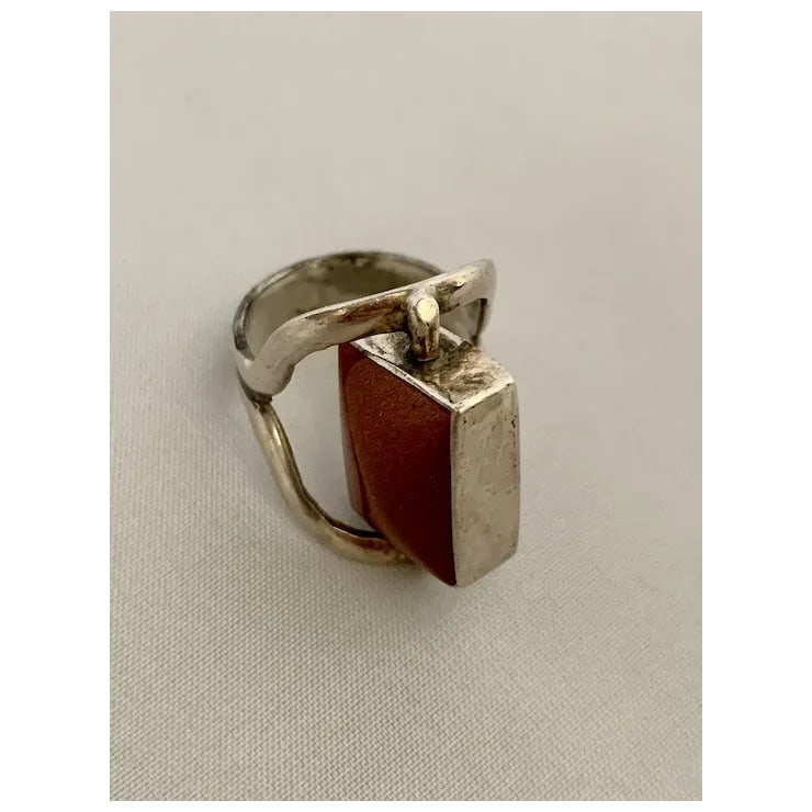 Sterling Lapis & Goldstone Two-Sided Spinning Ring, Size 6.5 - 12