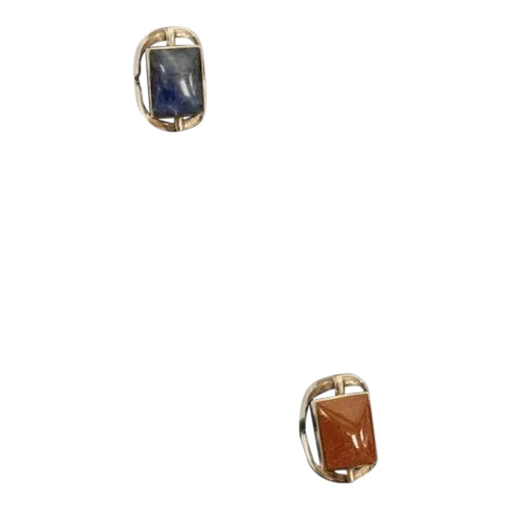 Sterling Lapis & Goldstone Two-Sided Spinning Ring, Size 6.5: Unique lapis lazuli and goldstone two-sided spinning head ring. Amazingly comfortable and versatile! Great rectangular cut stones flip from lapis to the goldstone, depending on your mood. Stones are