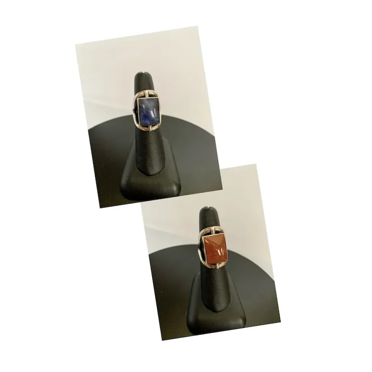 Sterling Lapis & Goldstone Two-Sided Spinning Ring, Size 6.5 - 2