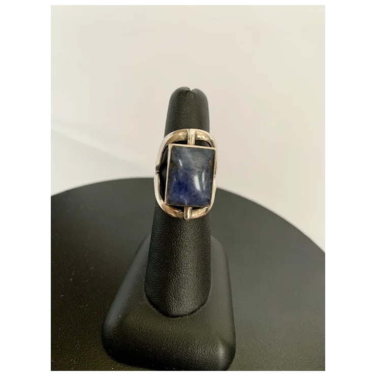 Sterling Lapis & Goldstone Two-Sided Spinning Ring, Size 6.5 - 3