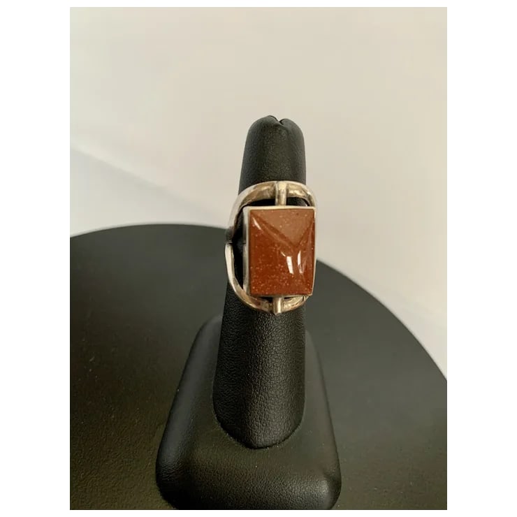 Sterling Lapis & Goldstone Two-Sided Spinning Ring, Size 6.5 - 4