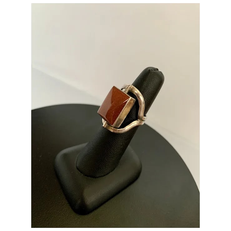 Sterling Lapis & Goldstone Two-Sided Spinning Ring, Size 6.5 - 6