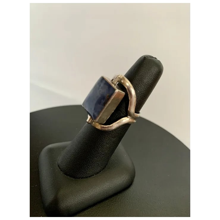 Sterling Lapis & Goldstone Two-Sided Spinning Ring, Size 6.5 - 7