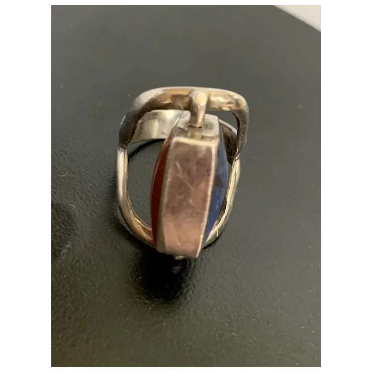 Sterling Lapis & Goldstone Two-Sided Spinning Ring, Size 6.5 - 8