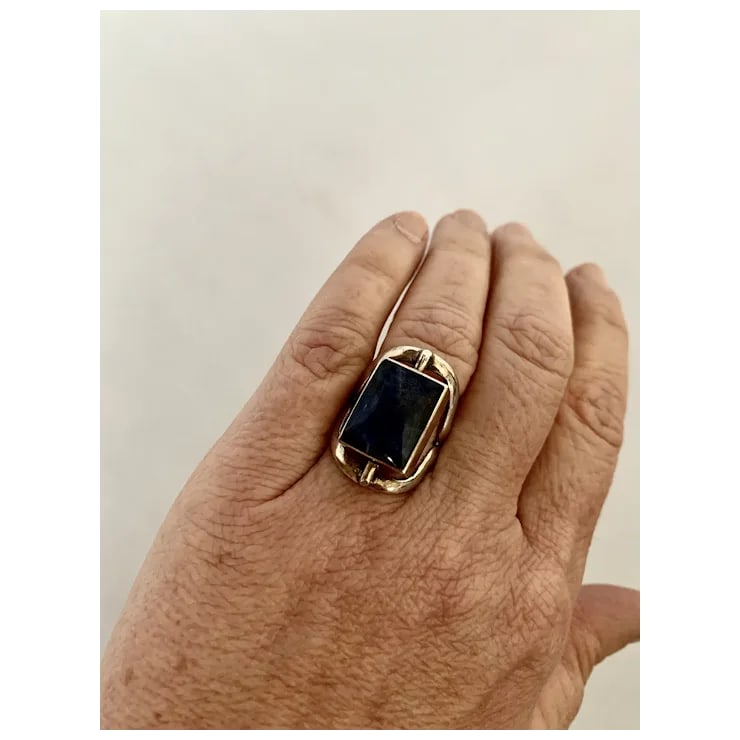 Sterling Lapis & Goldstone Two-Sided Spinning Ring, Size 6.5 - 9