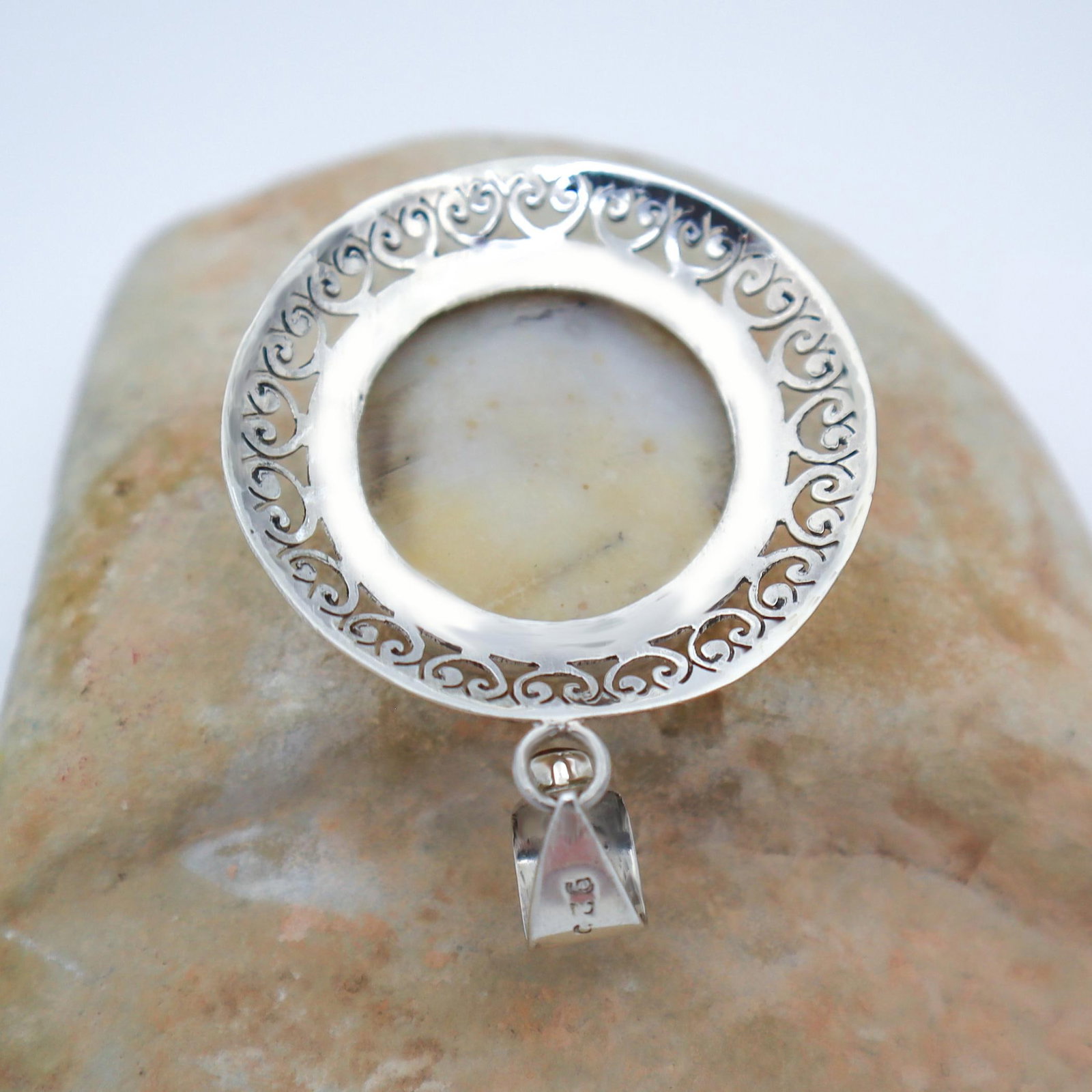 Vintage Lemon Agate Set in Sterling Silver Pendant - 6
