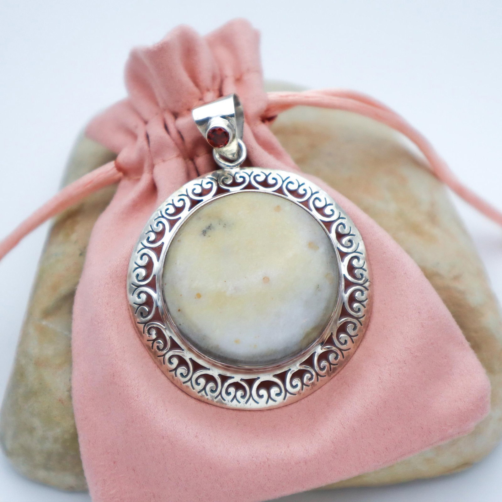 Vintage Lemon Agate Set in Sterling Silver Pendant - 7