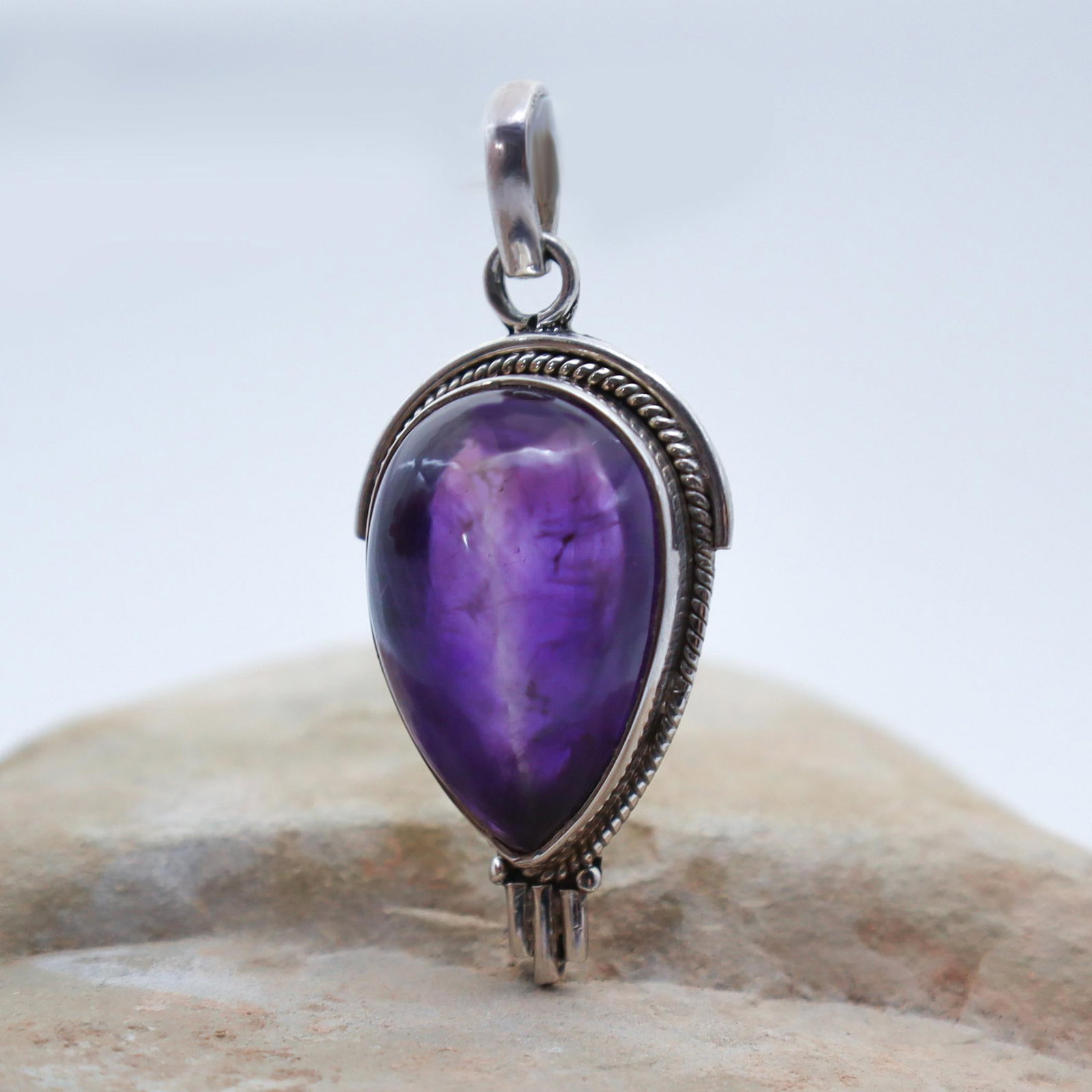 Vintage Amethyst & Sterling Silver Chime Pendant - 3