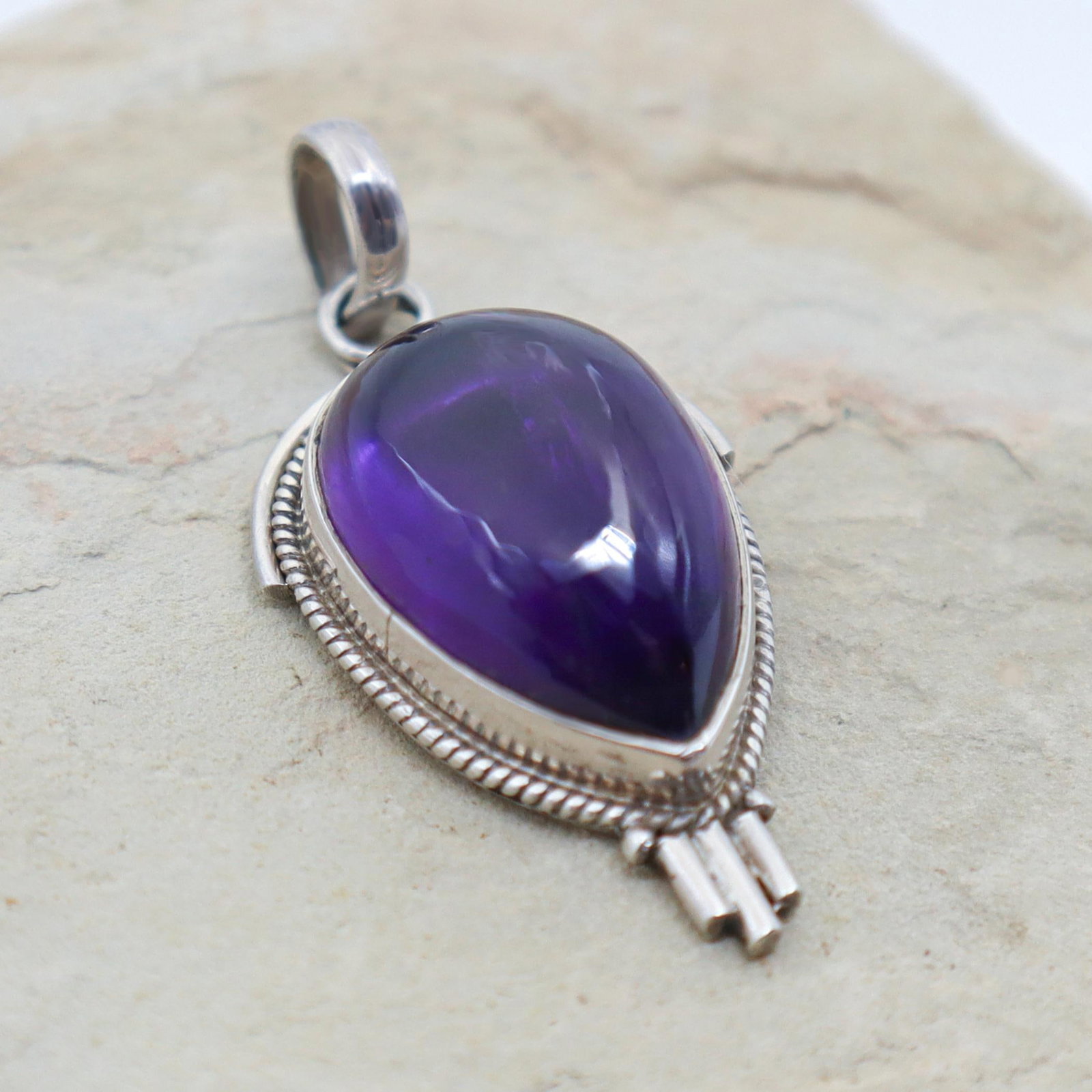 Vintage Amethyst & Sterling Silver Chime Pendant - 4