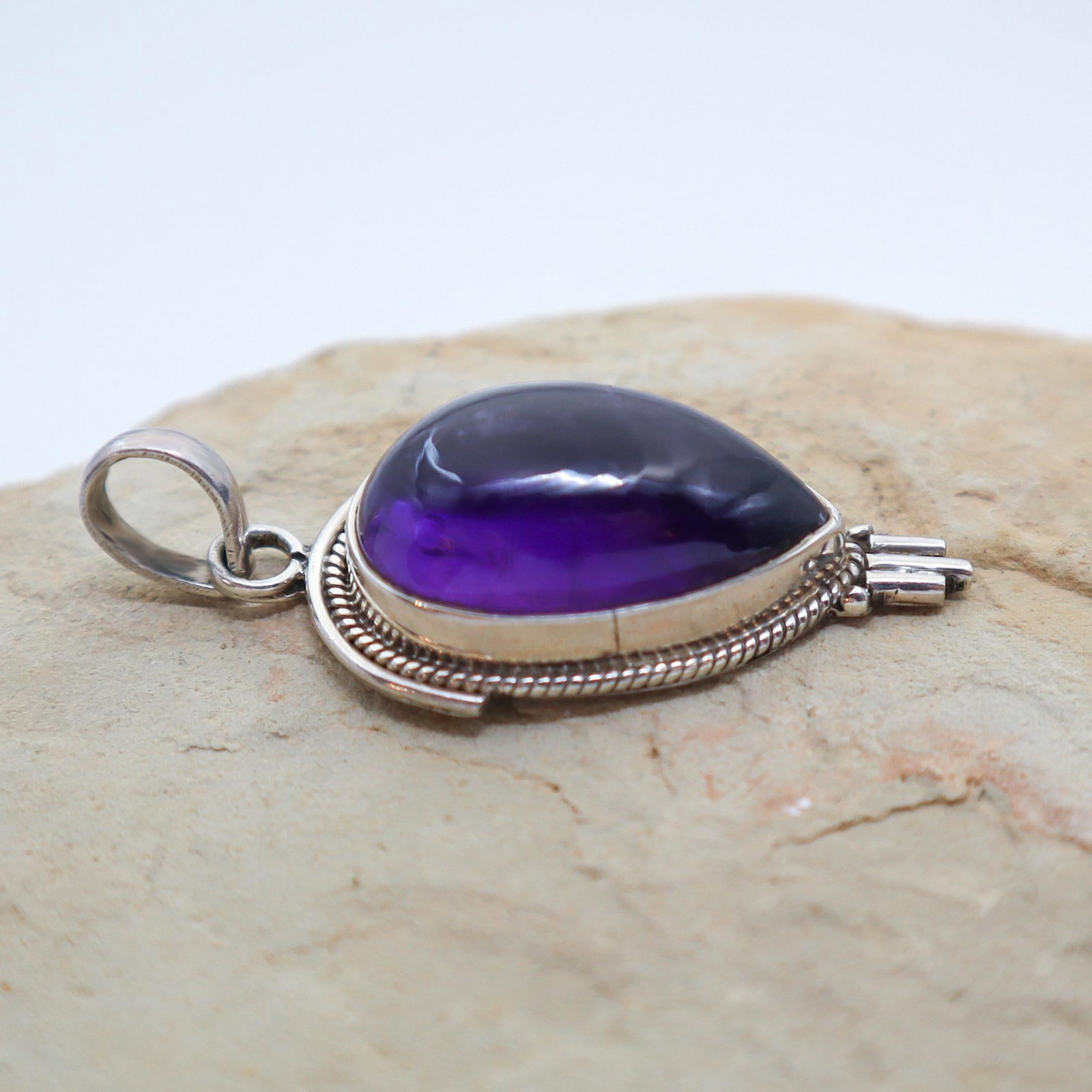 Vintage Amethyst & Sterling Silver Chime Pendant - 5