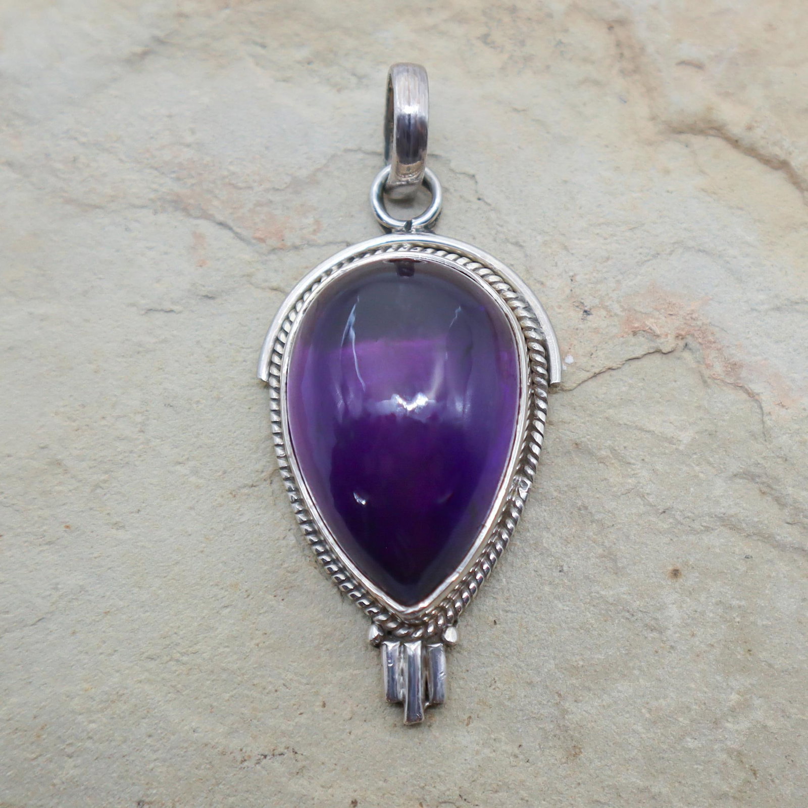 Vintage Amethyst & Sterling Silver Chime Pendant - 6