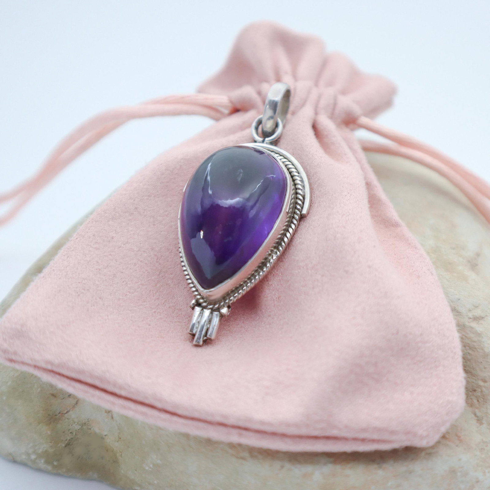 Vintage Amethyst & Sterling Silver Chime Pendant - 8