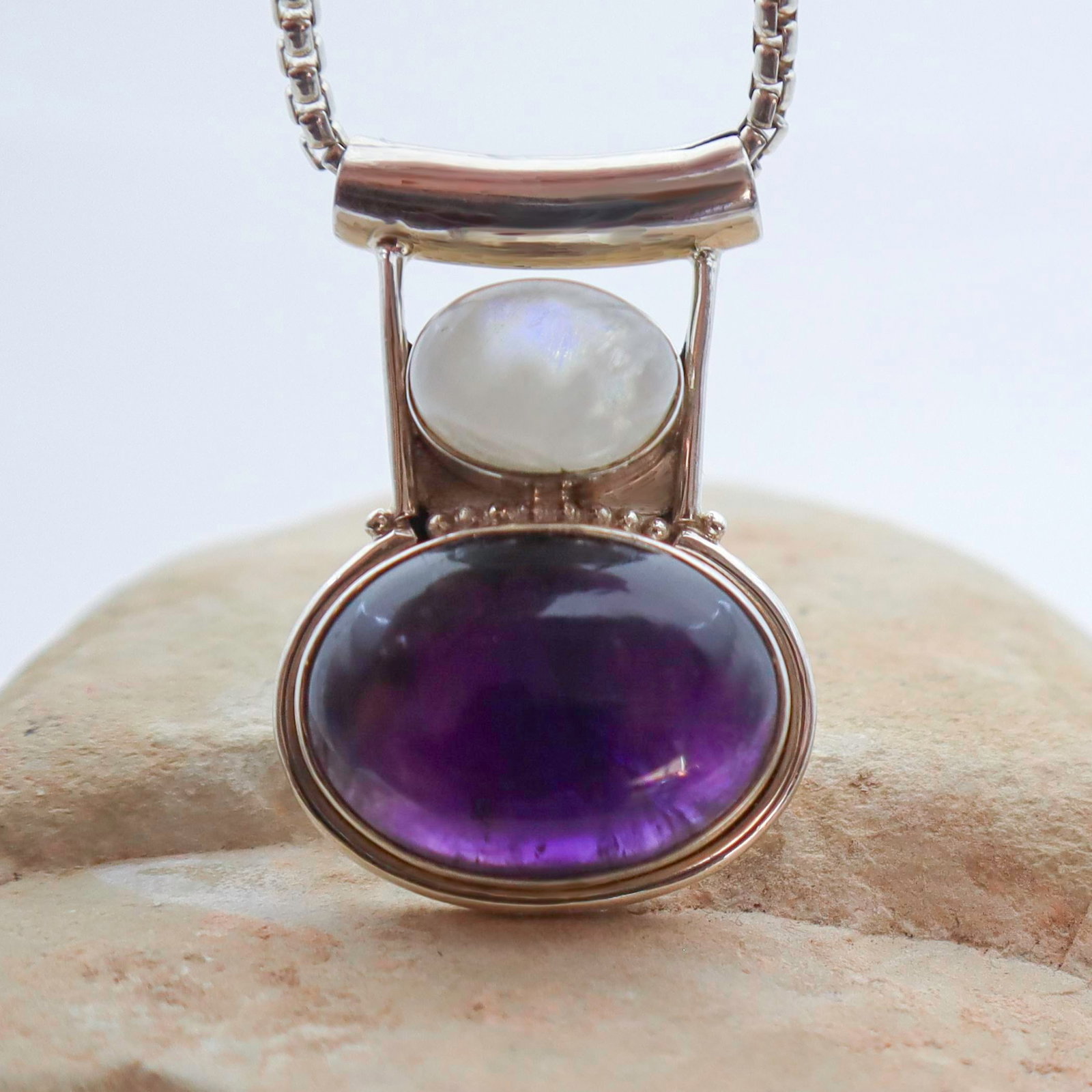 Deep Purple Amethyst With Moonstone in Sterling Silver - 7