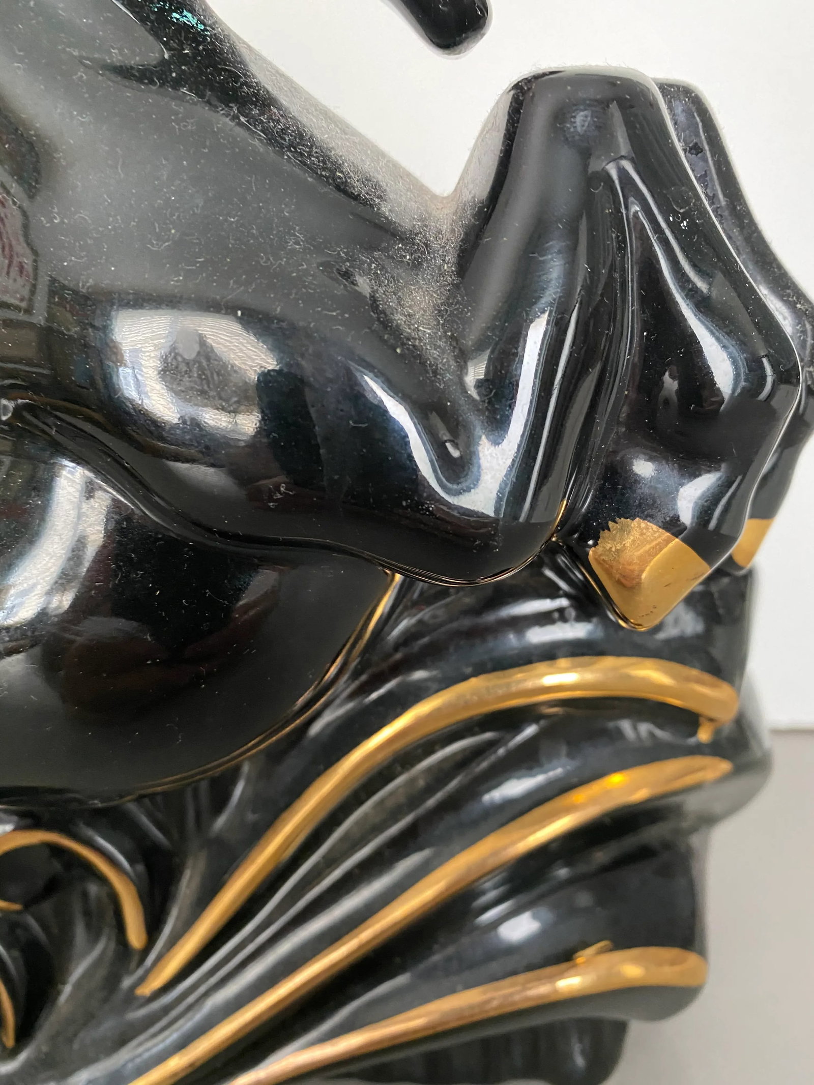 1950s Black and Gold Ceramic Horse Lamp - 4