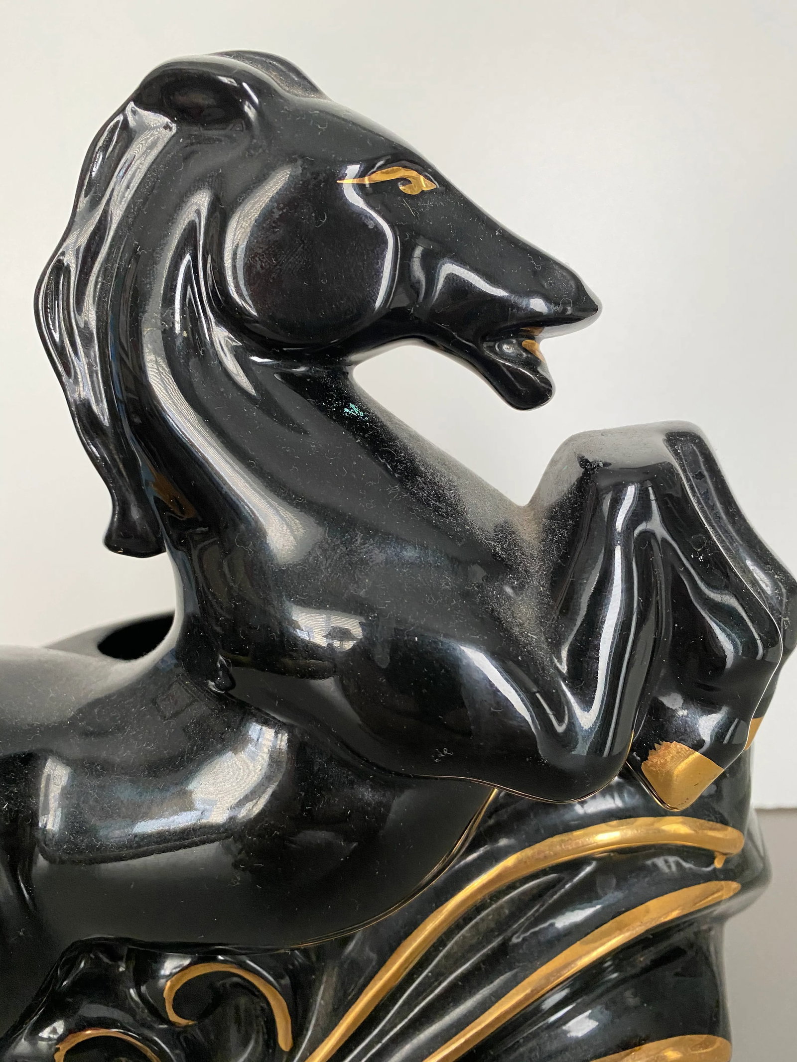 1950s Black and Gold Ceramic Horse Lamp - 5