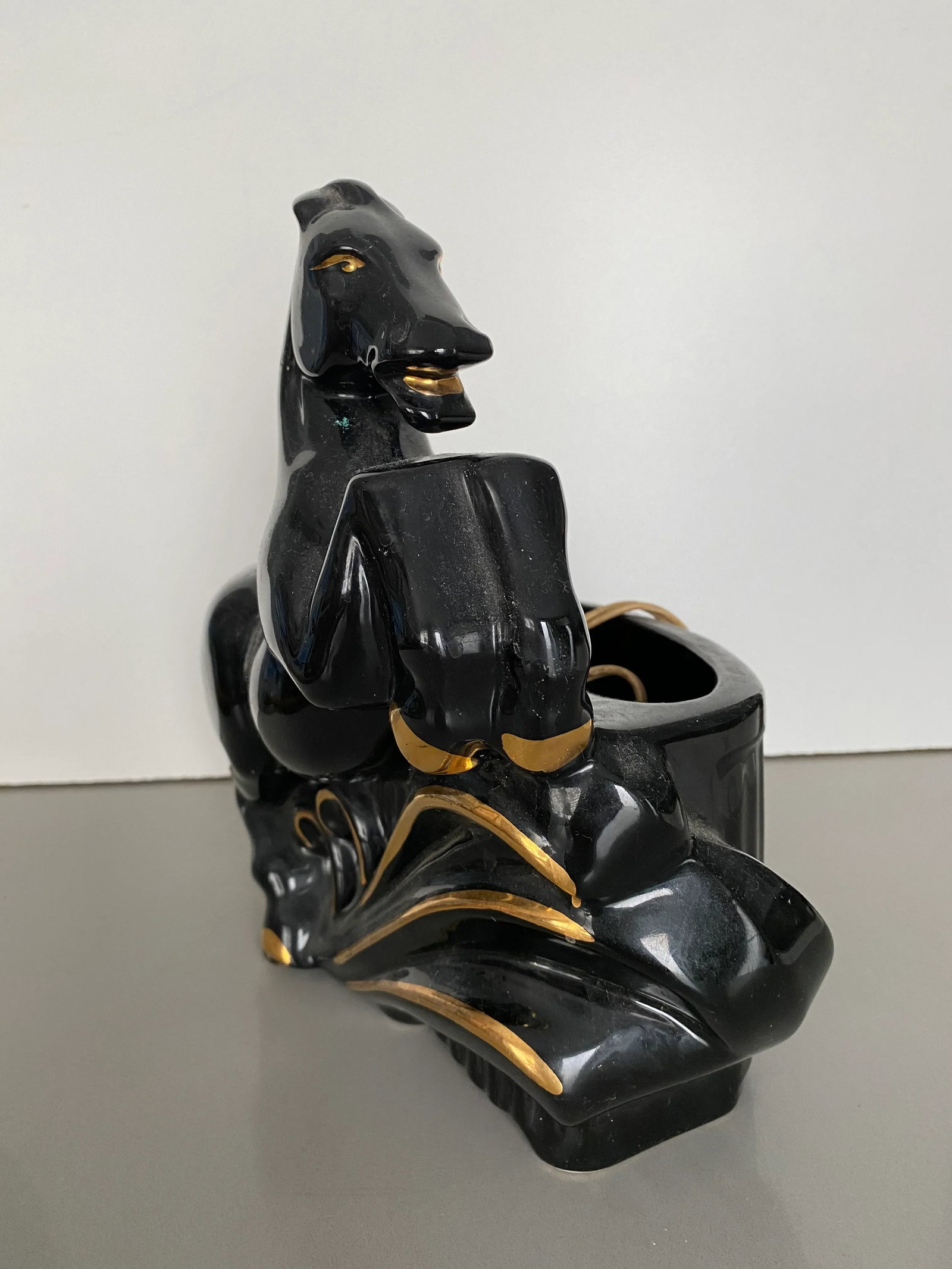 1950s Black and Gold Ceramic Horse Lamp - 6