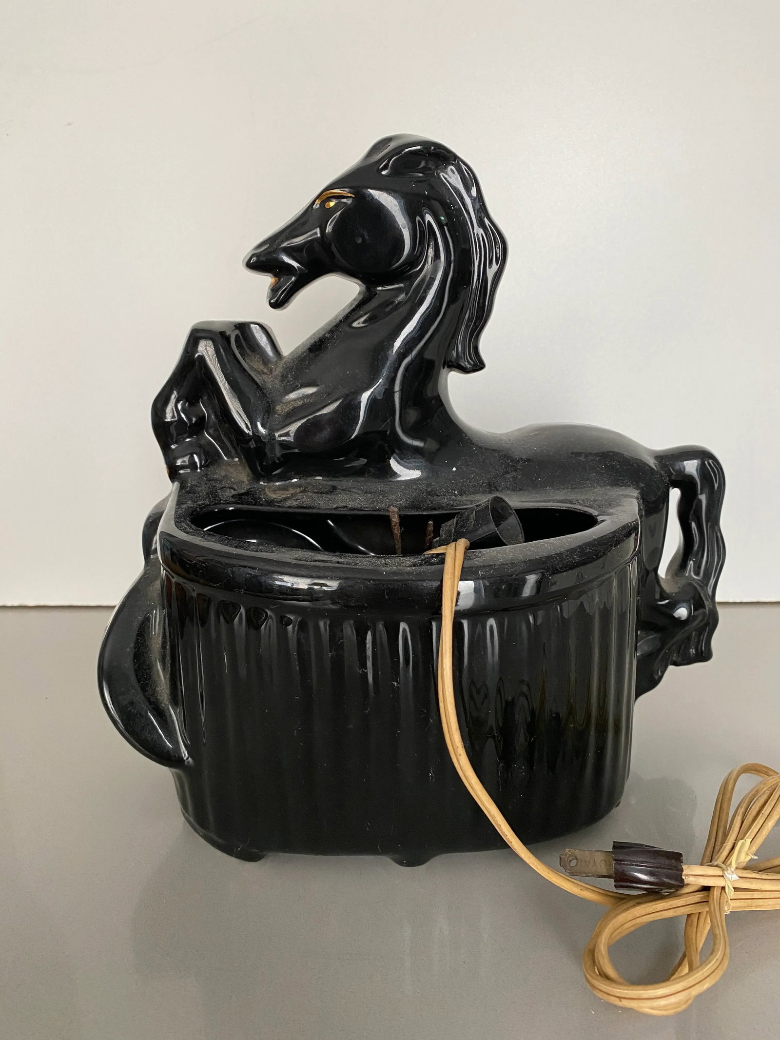 1950s Black and Gold Ceramic Horse Lamp - 7