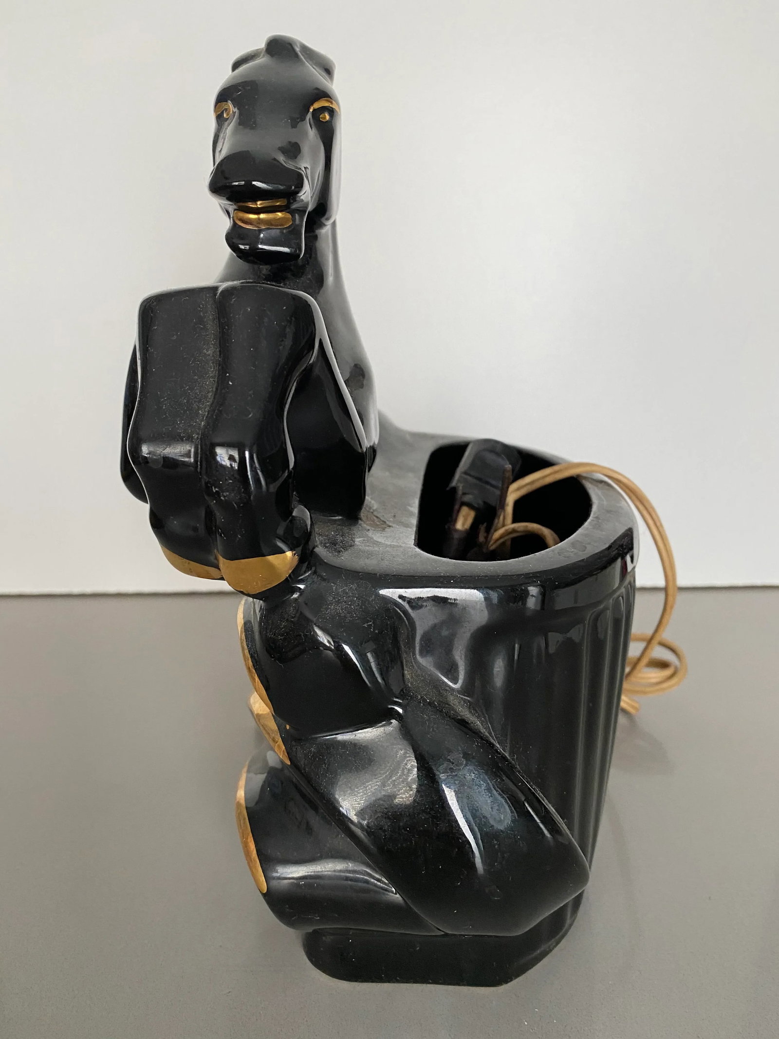 1950s Black and Gold Ceramic Horse Lamp - 8