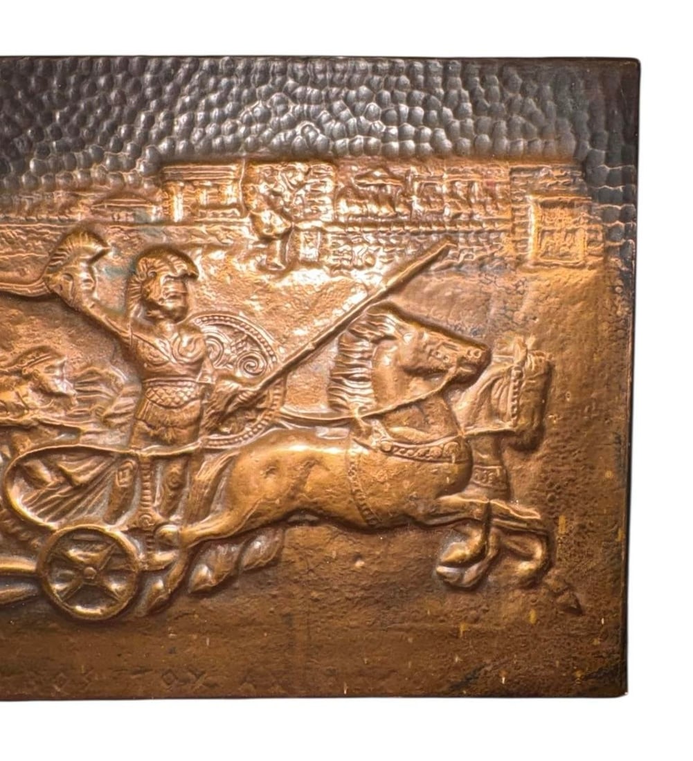 Vintage Mid-Century Greek Handmade Copper Repousse of Saint George Battle - 4