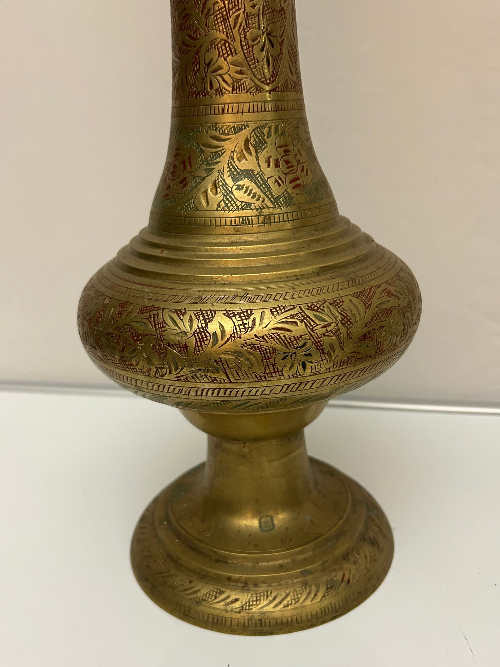 Pair of Tall Engraved Brass Vases - 2
