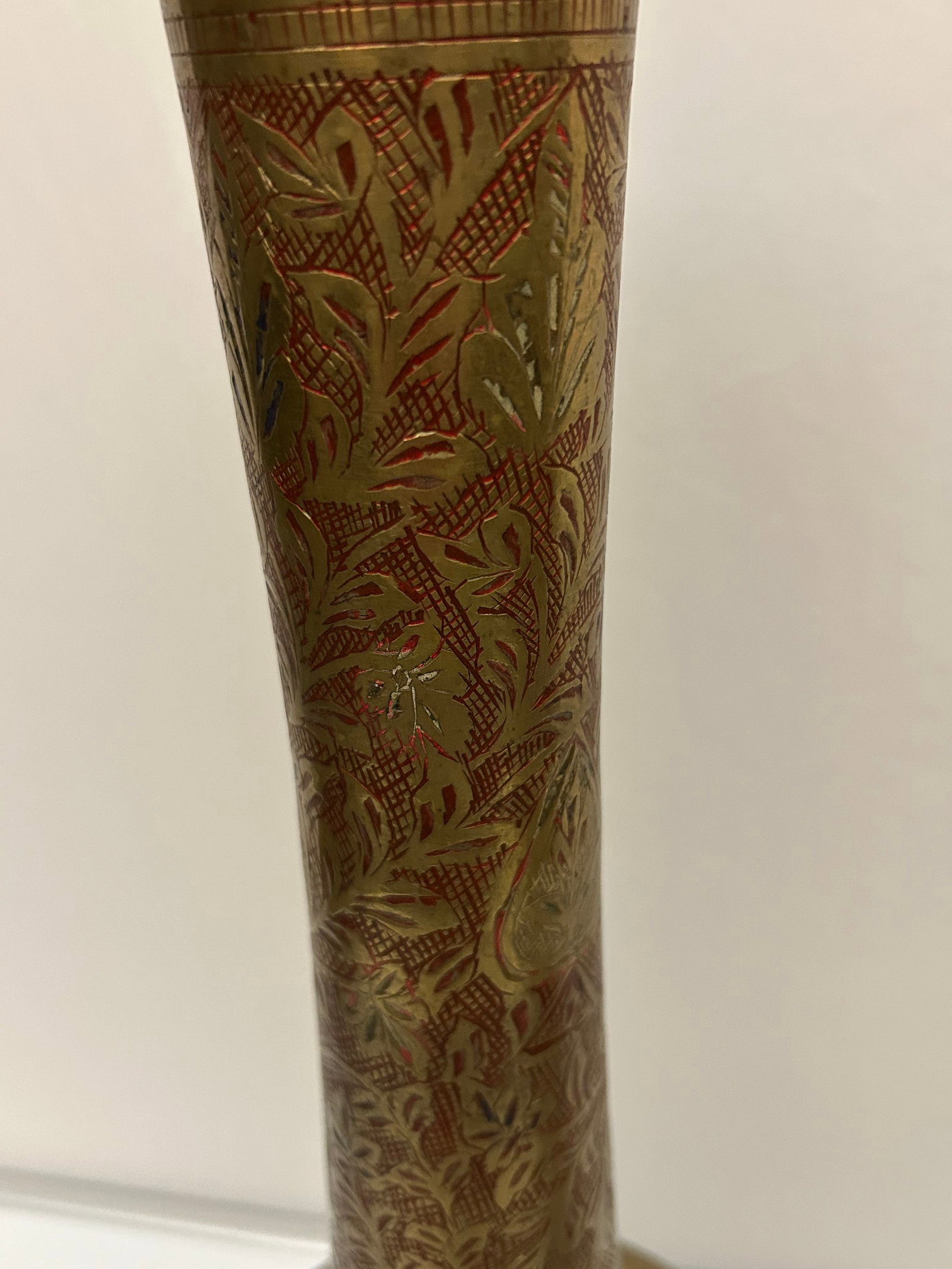 Pair of Tall Engraved Brass Vases - 3