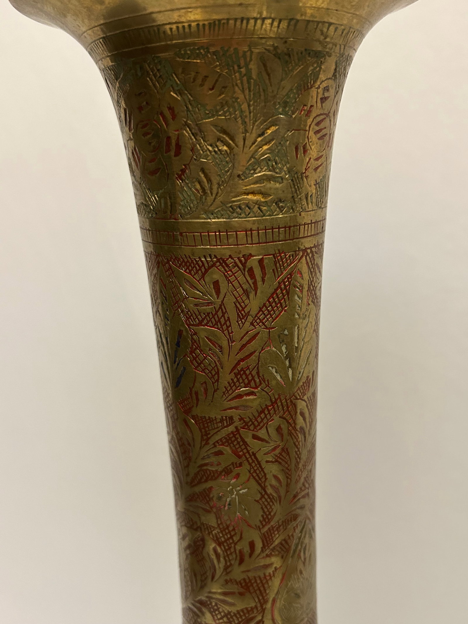Pair of Tall Engraved Brass Vases - 4