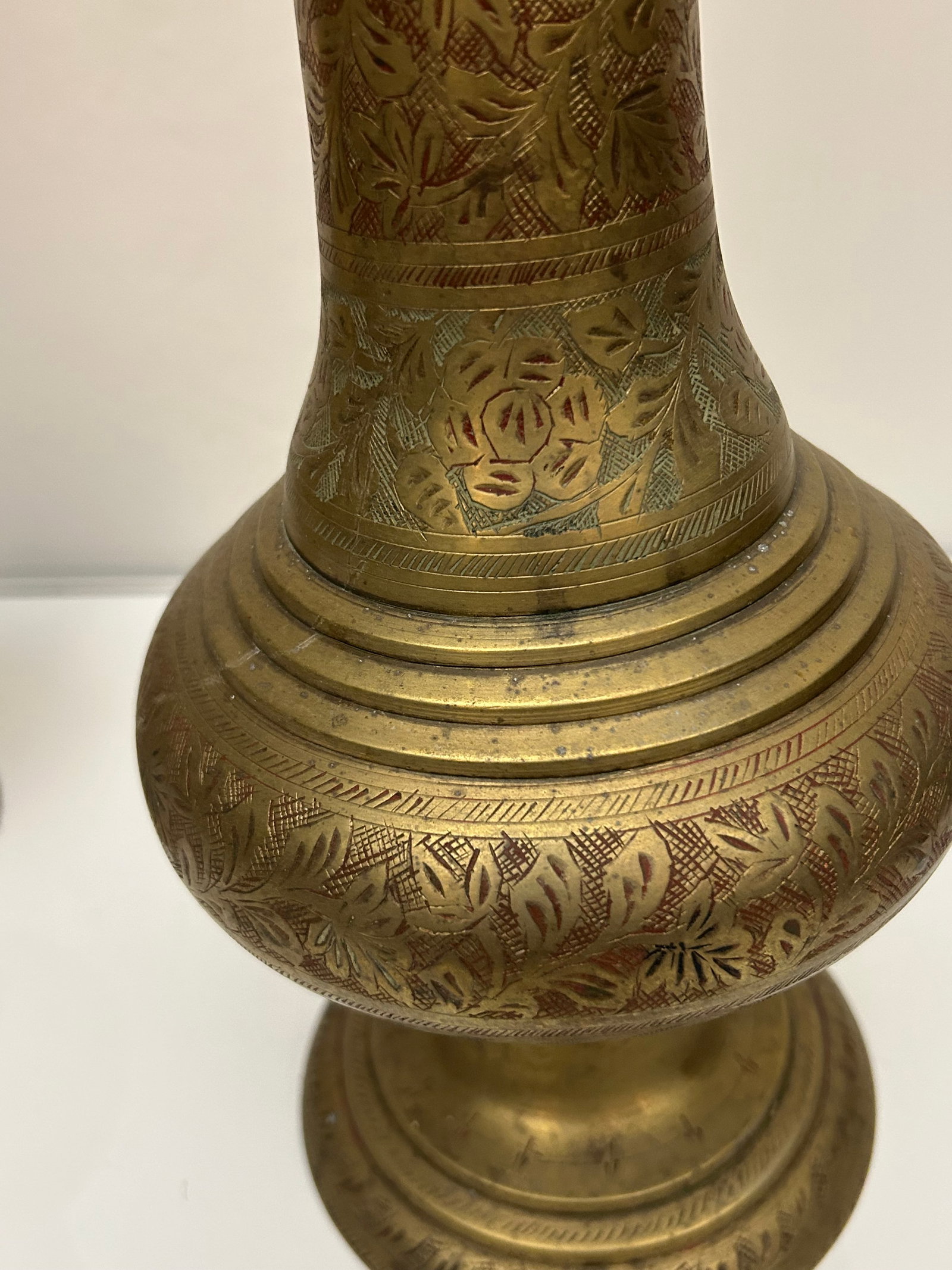 Pair of Tall Engraved Brass Vases - 6