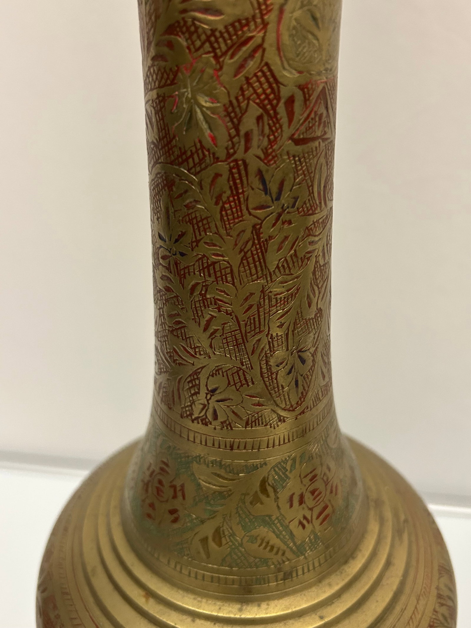 Pair of Tall Engraved Brass Vases - 7