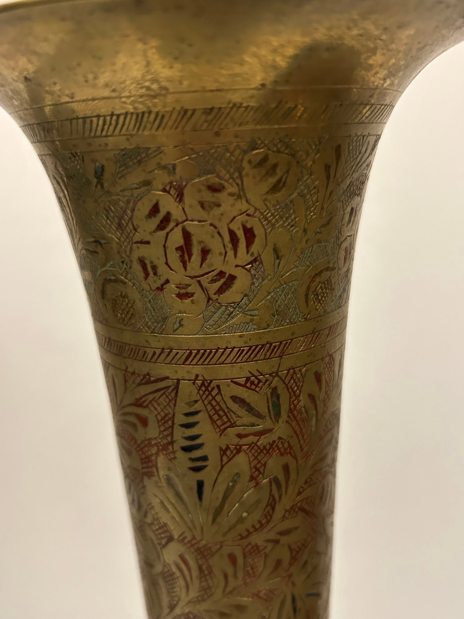 Pair of Tall Engraved Brass Vases - 8
