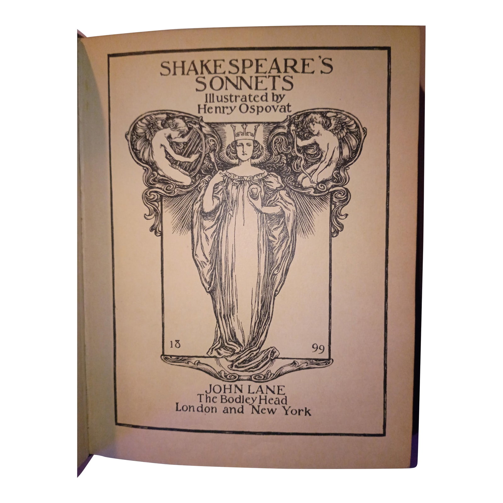 Signed Shakespeare's Sonnets One of a Kind Full Leather Artisan Hand-Bound, 1899, Art Nouveau Illust: This is a museum-quality, one-of-a-kind (OOAK) piece of decorative art from the height of the Arts & Crafts movement, perfect for a curated library, mantel, or desk. This is a unique book hand-bound a