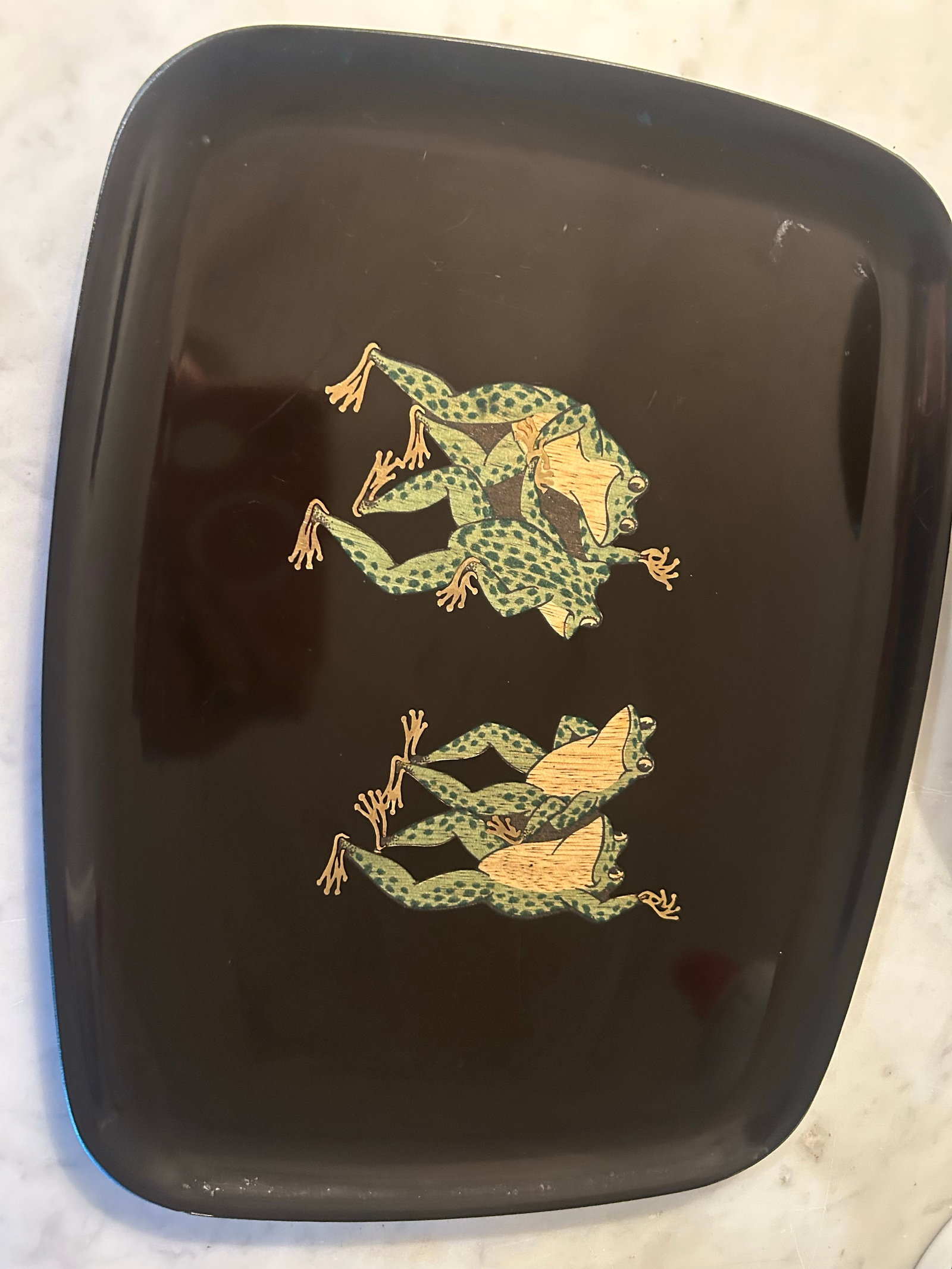 Mid Century Modern Couroc Dancing Frogs Tray in Phenolic - Rare Tray! - 3