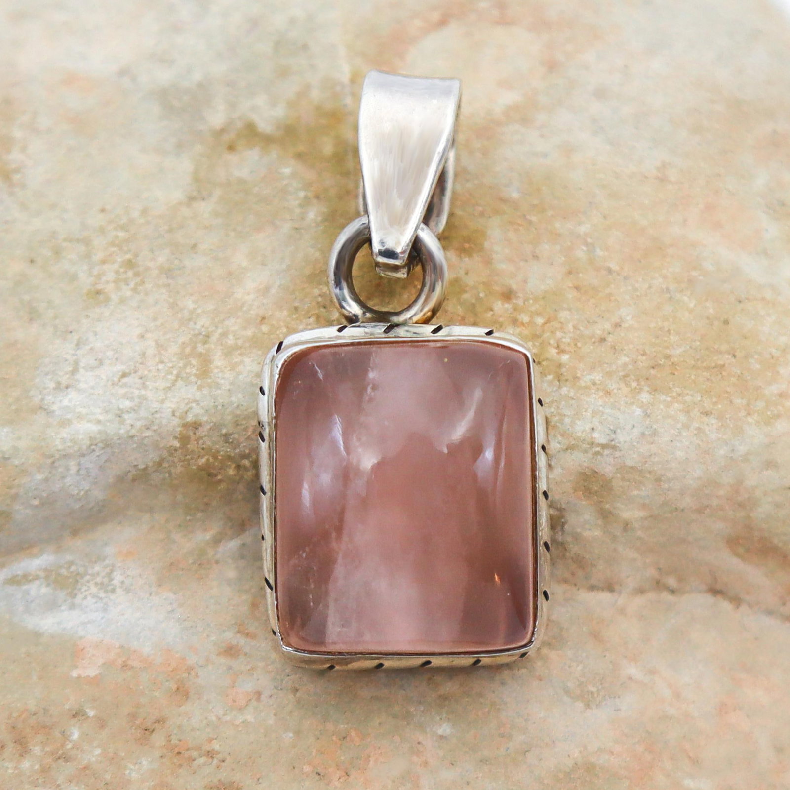 Vintage Rose Quartz in Sterling Silver Pendant - 2