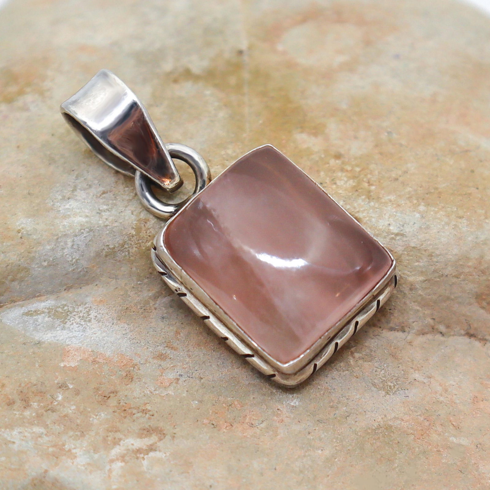 Vintage Rose Quartz in Sterling Silver Pendant - 3