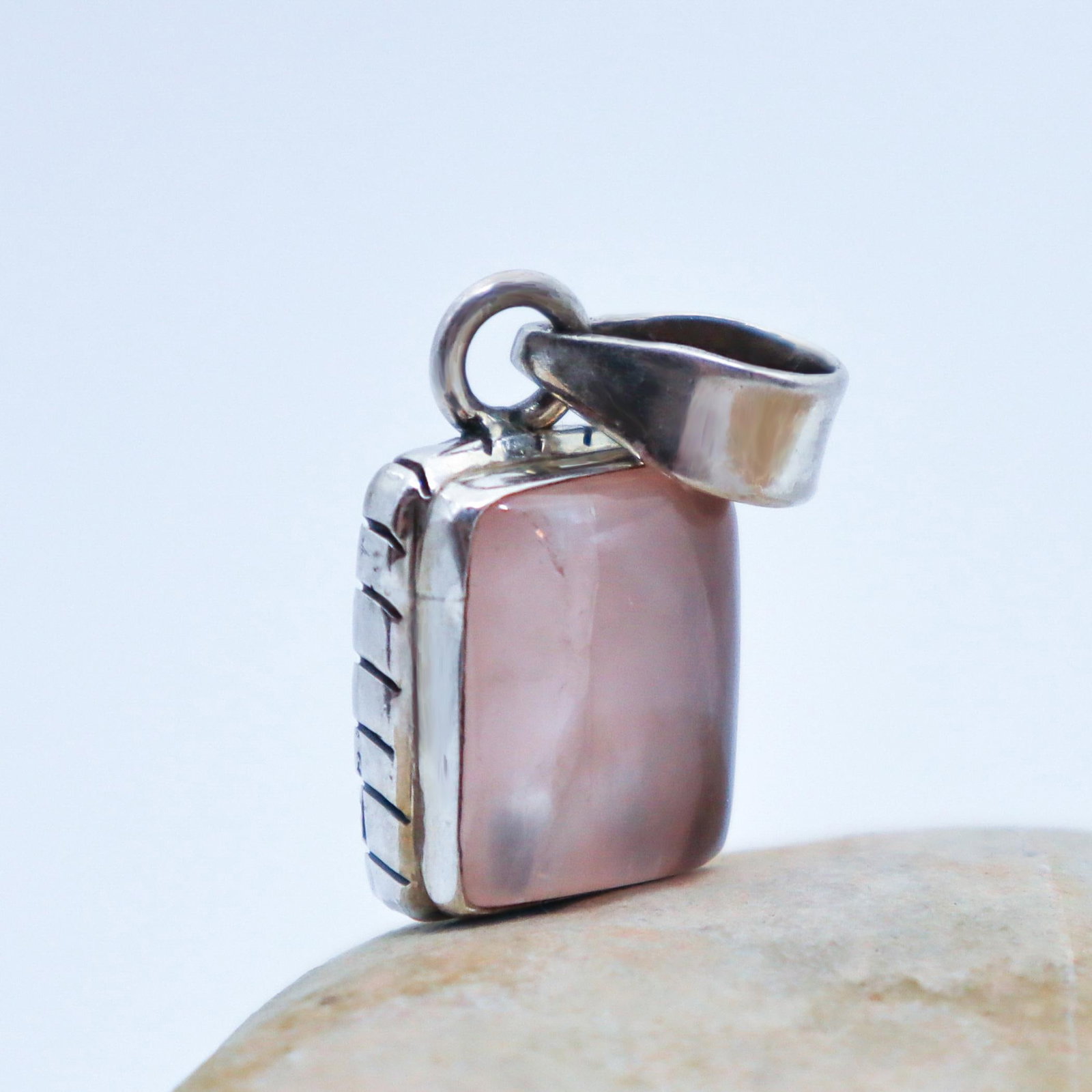 Vintage Rose Quartz in Sterling Silver Pendant - 4