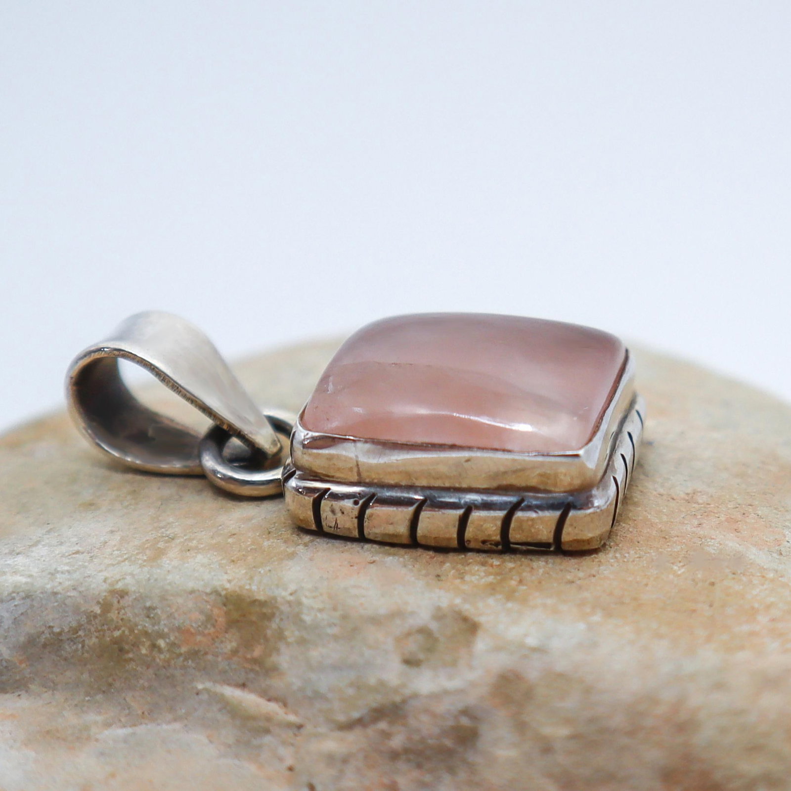 Vintage Rose Quartz in Sterling Silver Pendant - 5