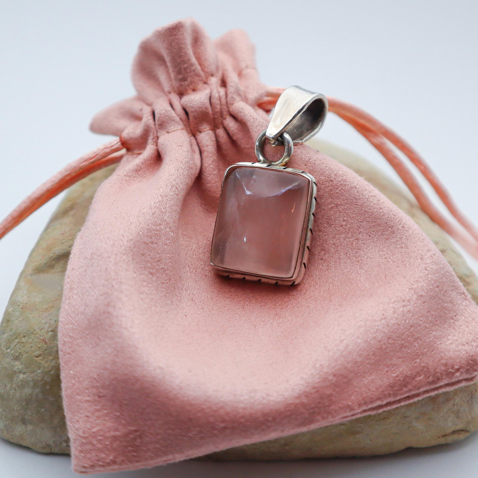 Vintage Rose Quartz in Sterling Silver Pendant - 7