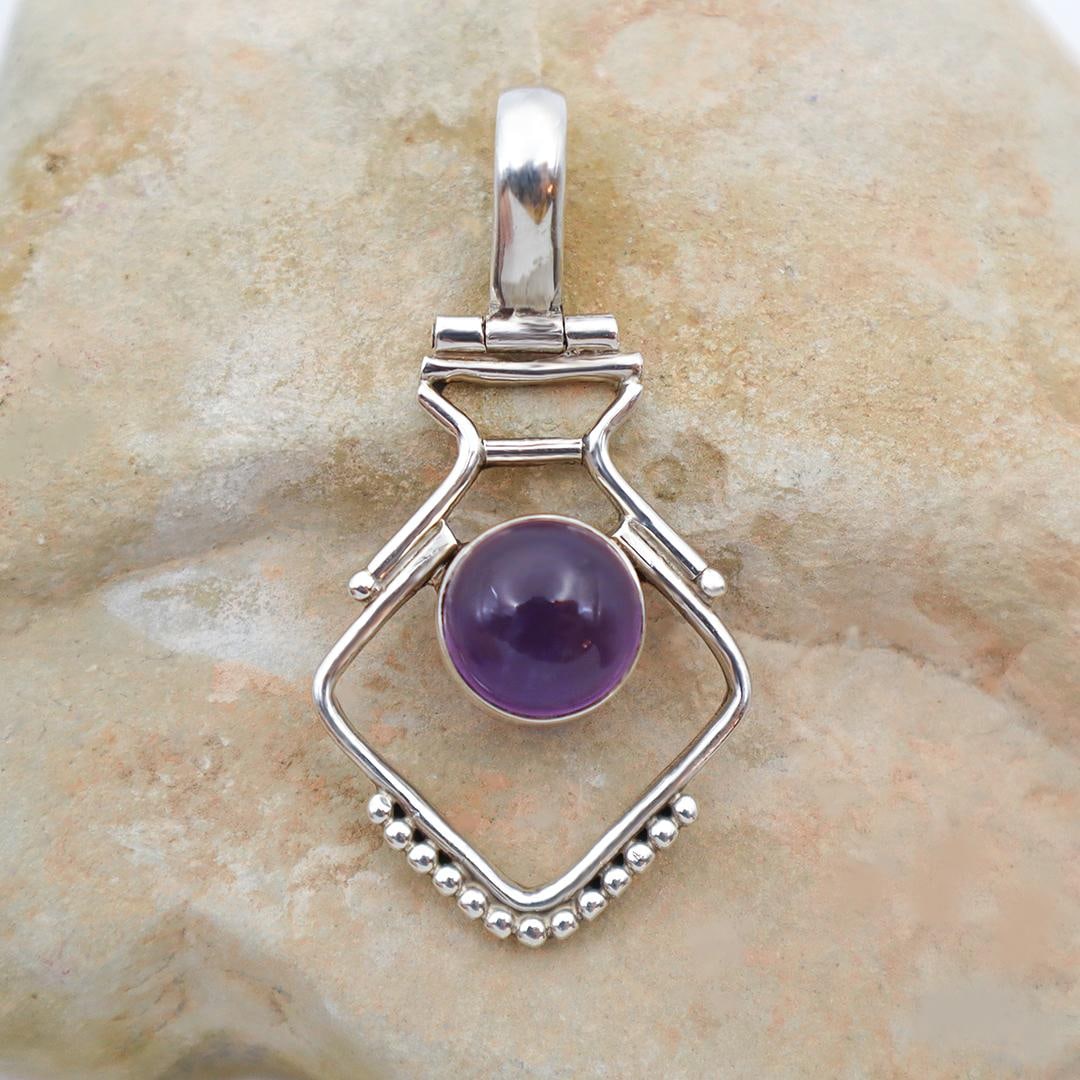 Vintage Modern Amethyst Sterling Pendant - 2