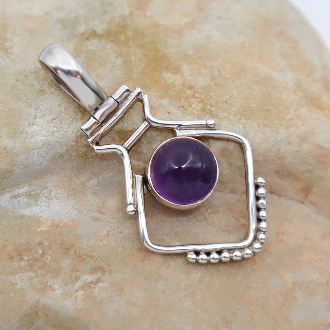 Vintage Modern Amethyst Sterling Pendant - 3