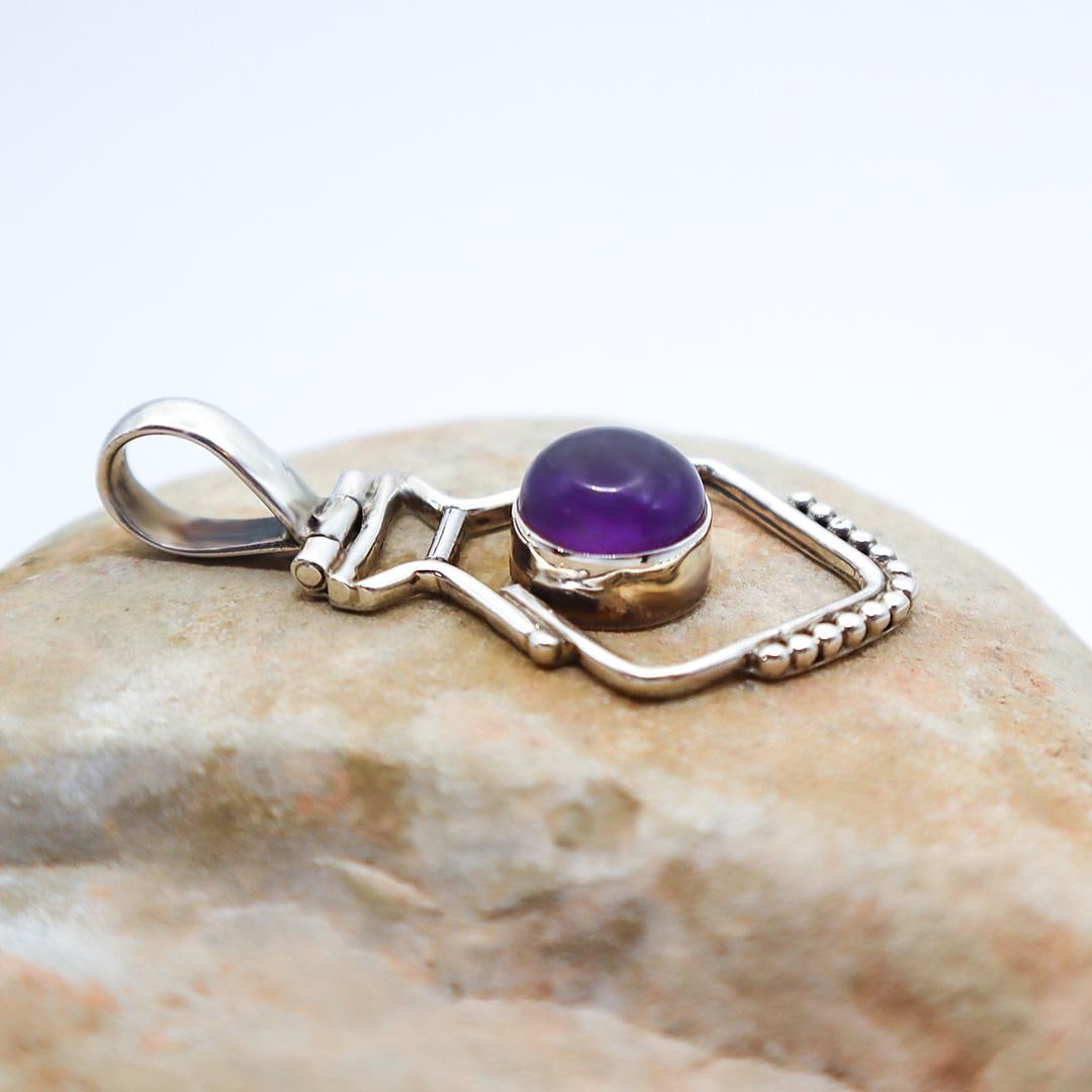 Vintage Modern Amethyst Sterling Pendant - 4