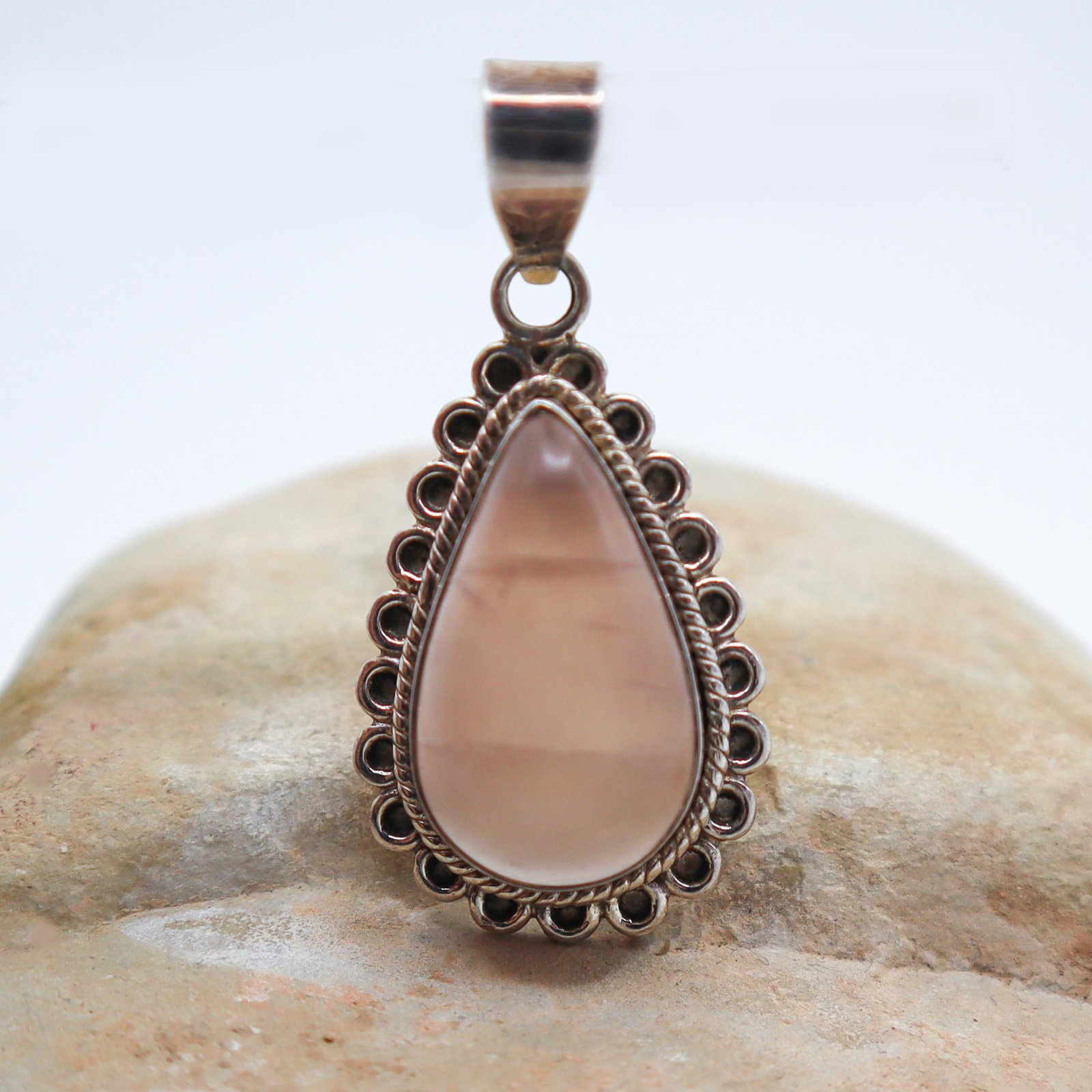 Rose Quartz Teardrop in Sterling Silver Pendant - 2
