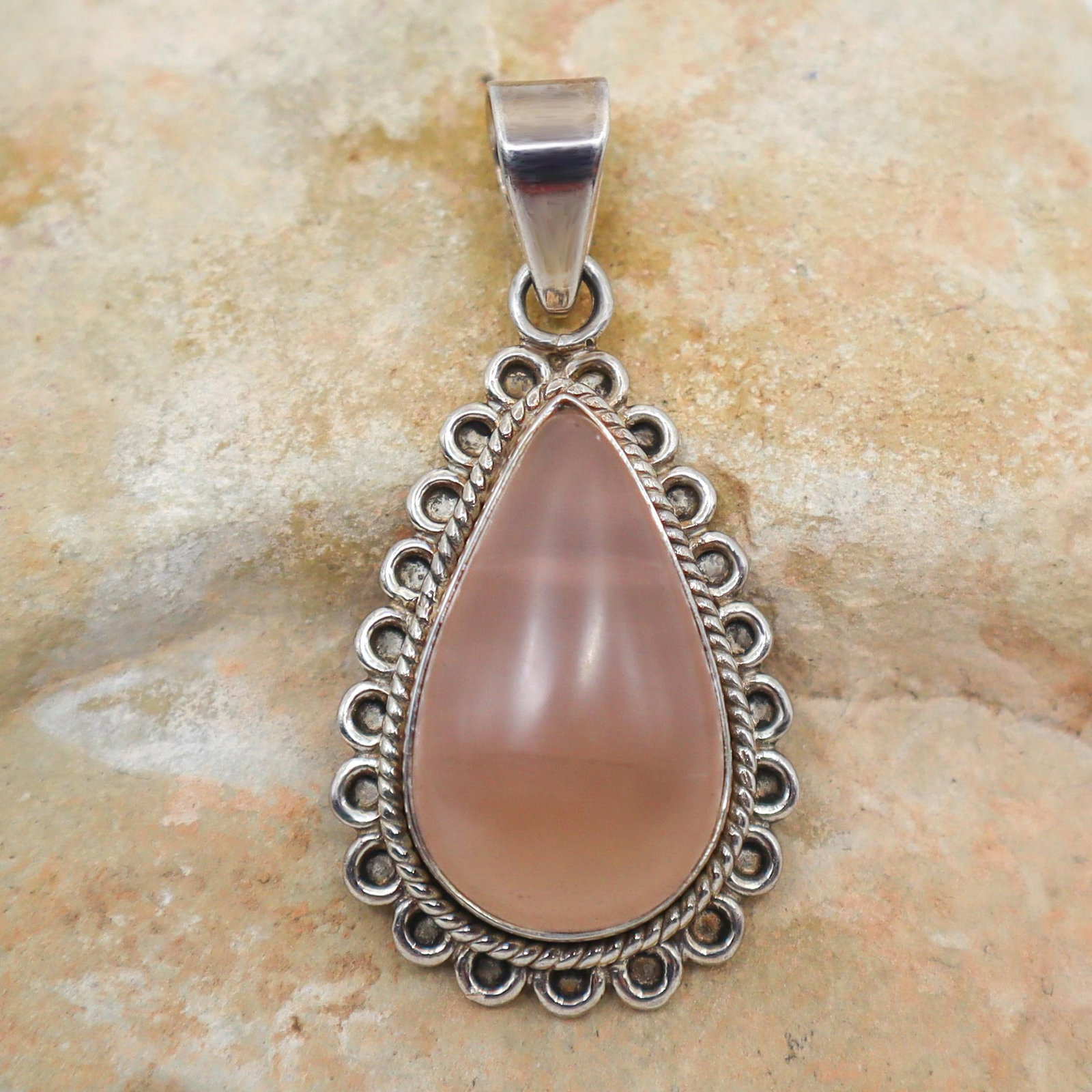 Rose Quartz Teardrop in Sterling Silver Pendant - 3