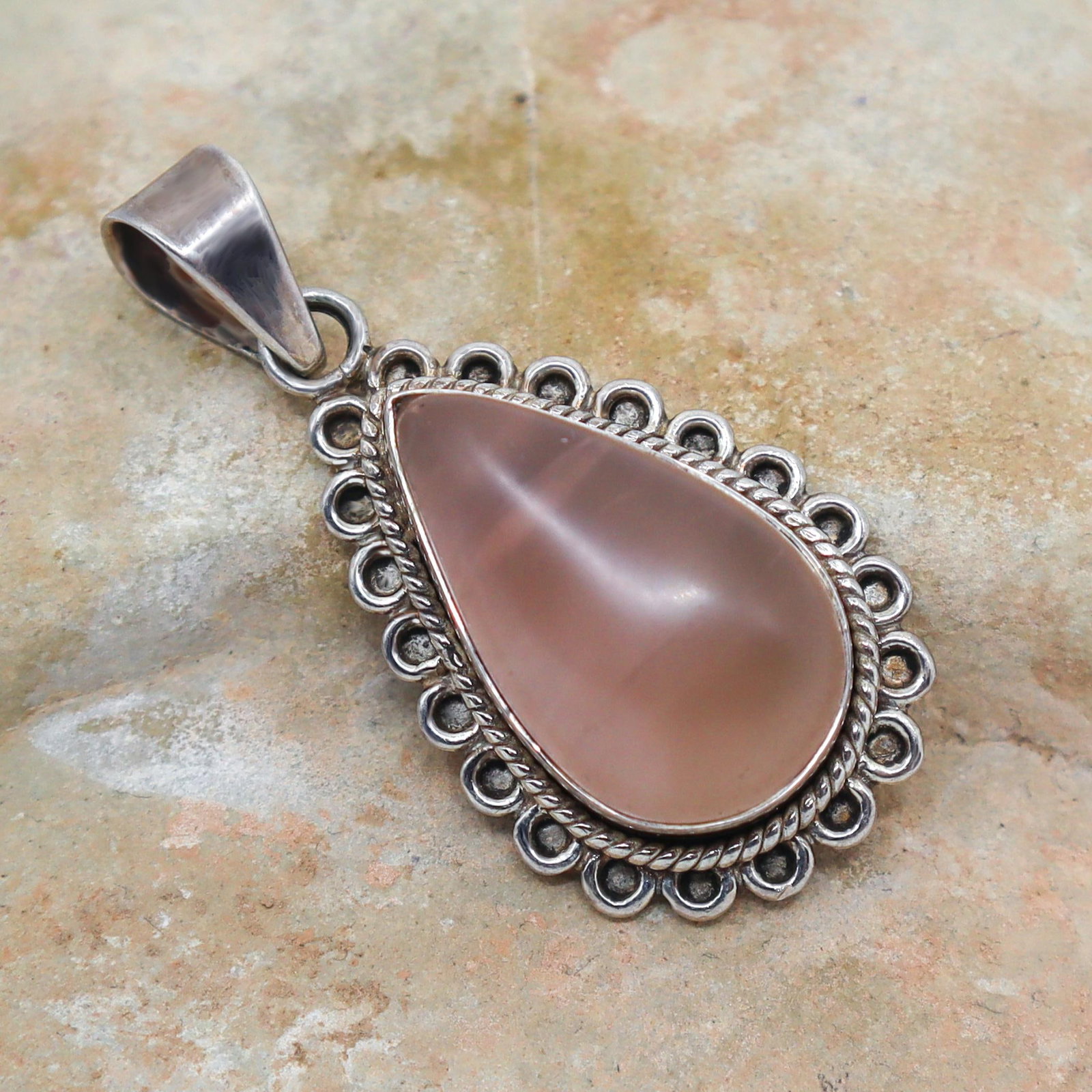 Rose Quartz Teardrop in Sterling Silver Pendant - 4