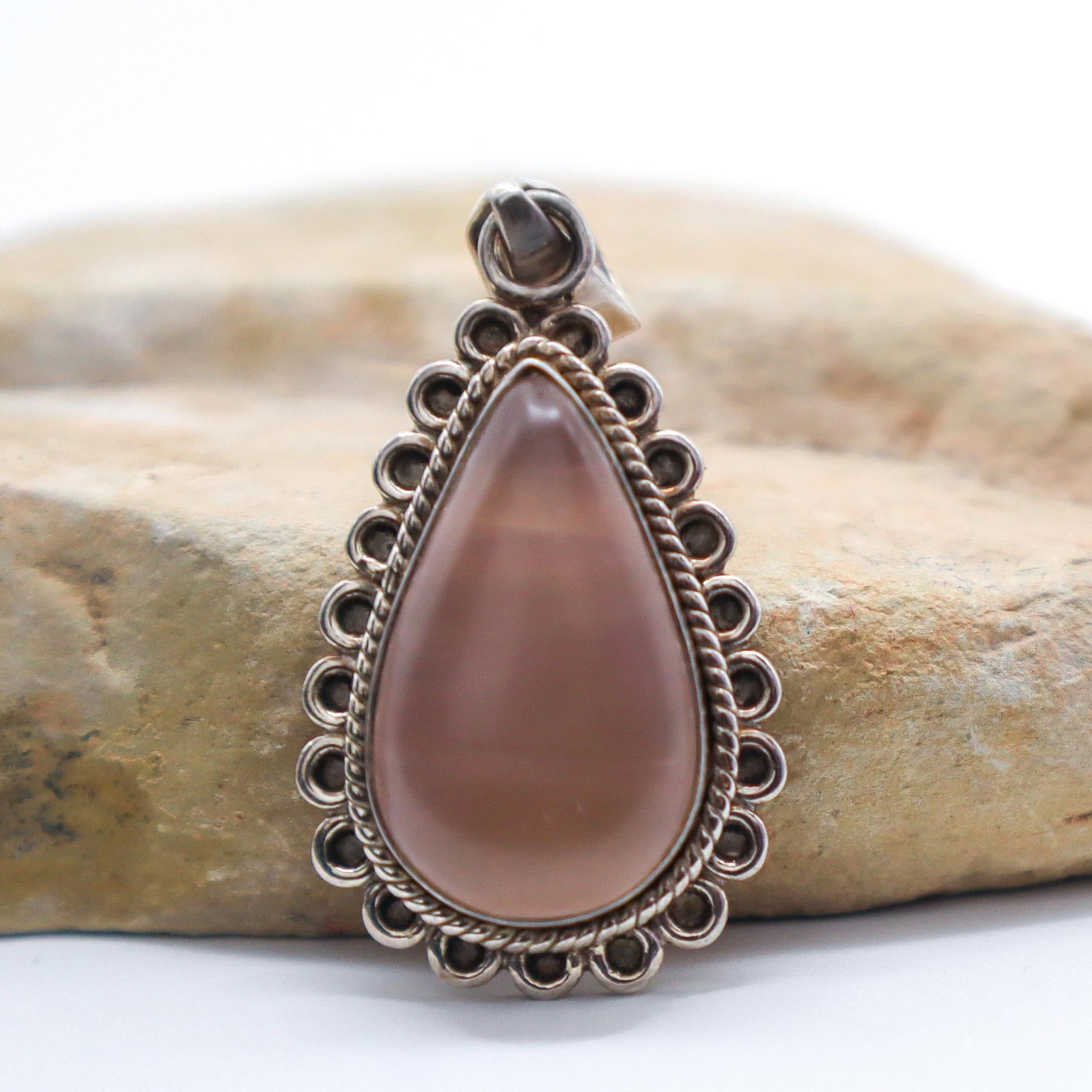 Rose Quartz Teardrop in Sterling Silver Pendant - 6
