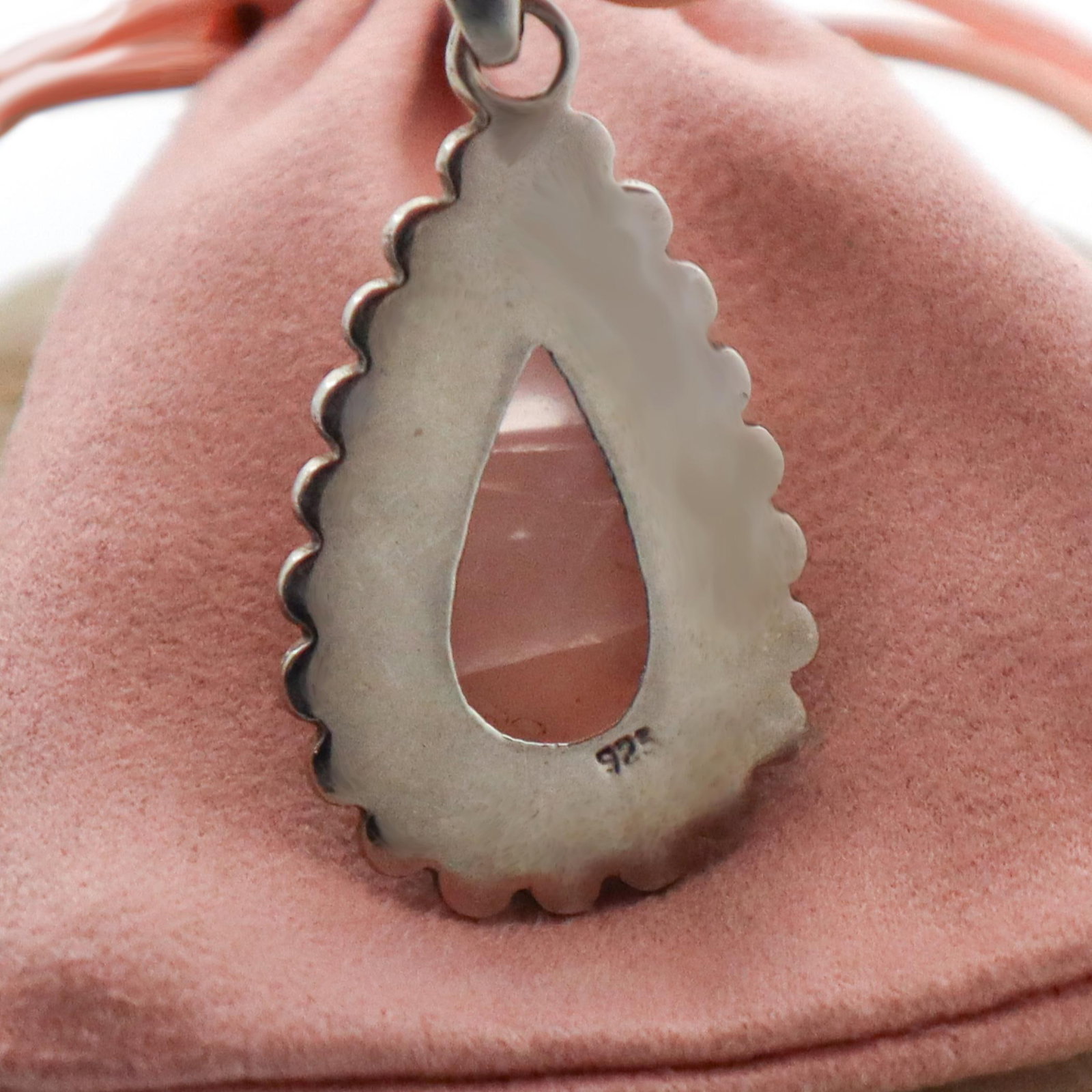 Rose Quartz Teardrop in Sterling Silver Pendant - 7