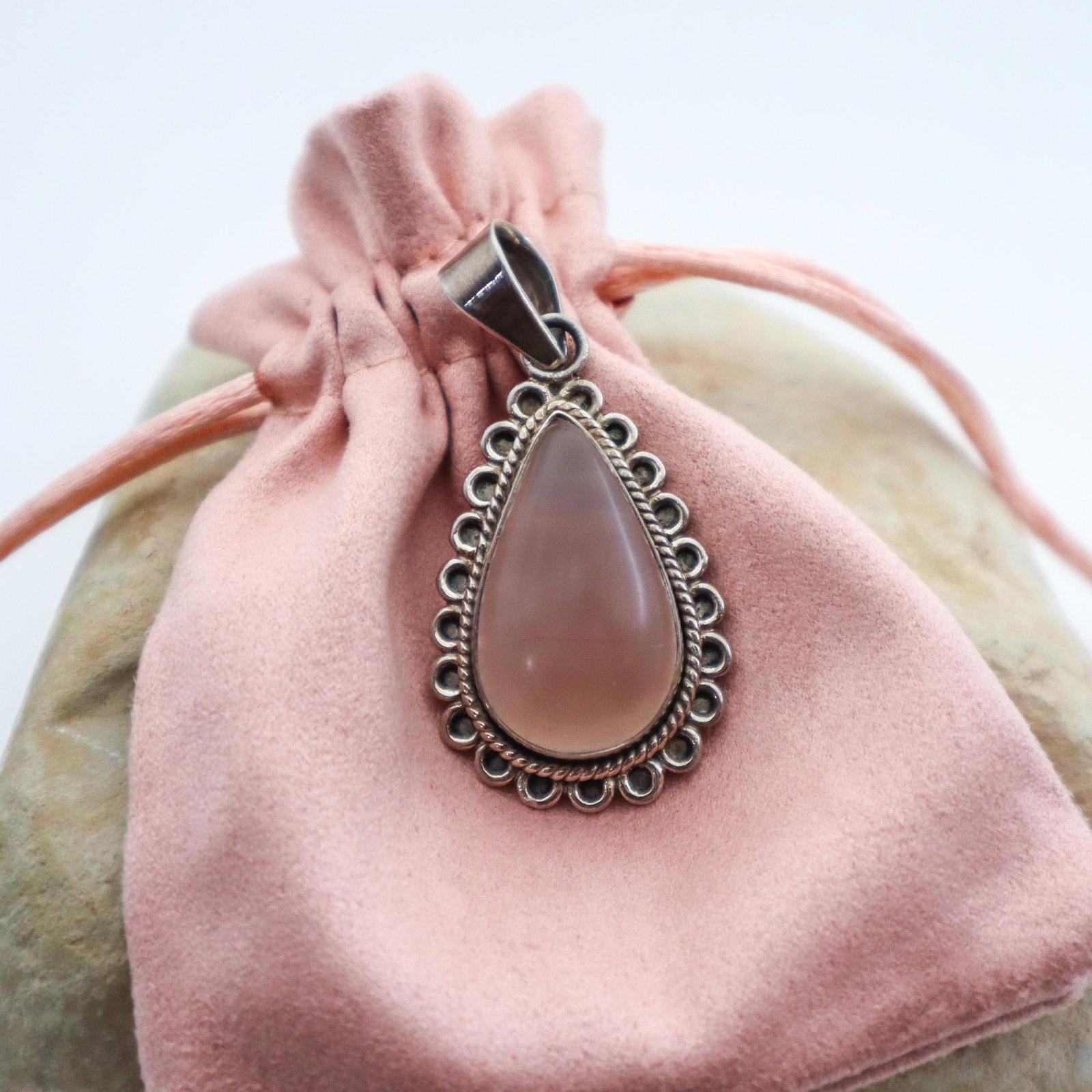 Rose Quartz Teardrop in Sterling Silver Pendant - 8