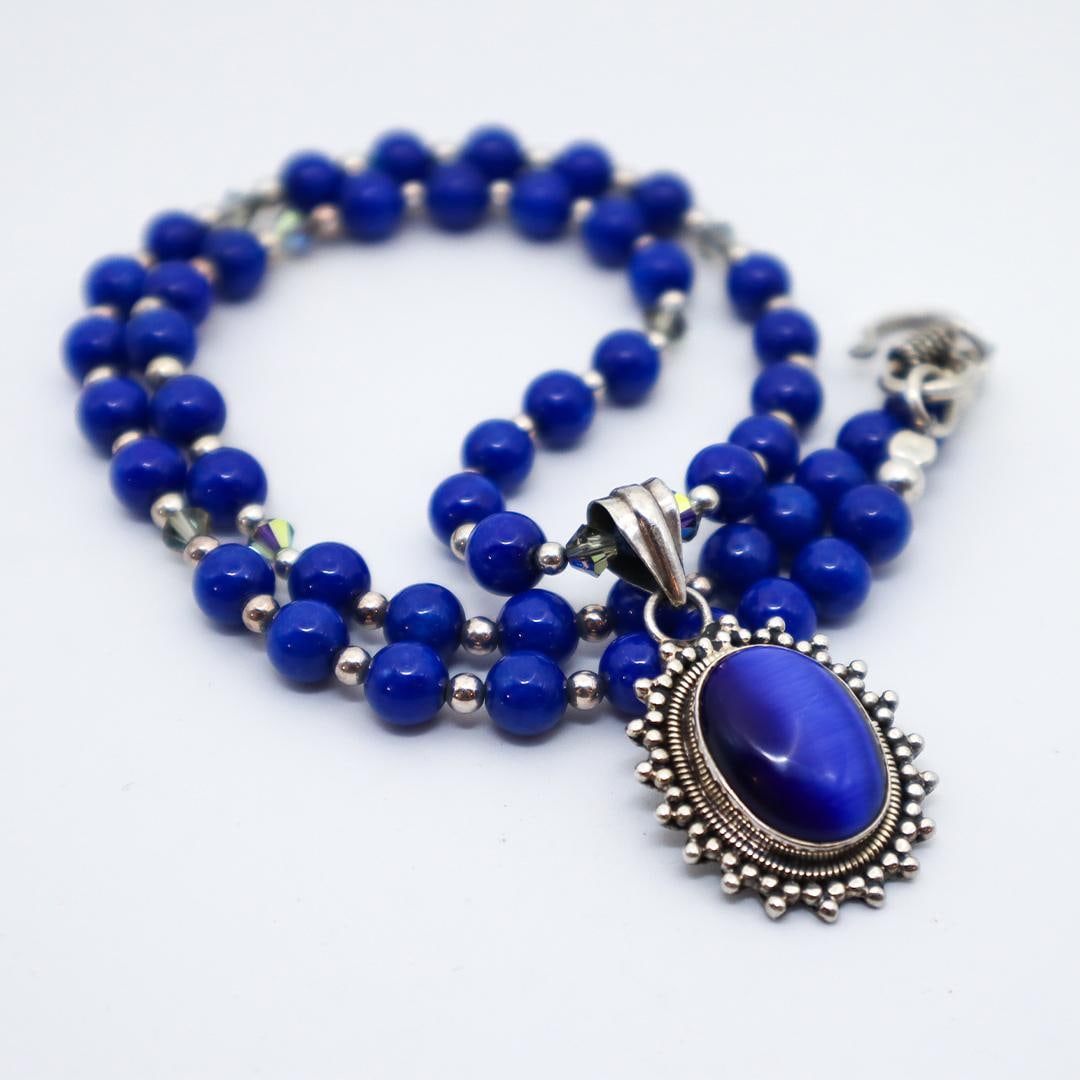 Blue Catsite With Lapis Lazuli Sterling Necklace - 3