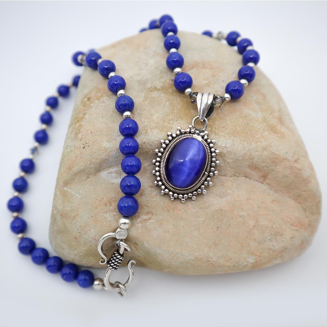 Blue Catsite With Lapis Lazuli Sterling Necklace - 4